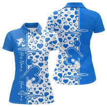 Load image into Gallery viewer, Blue Bowling Heartbeat Pulse Line Custom Valentines Day Bowling Polo Shirts For Women IPHW8333