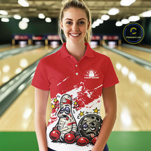 Load image into Gallery viewer, Custom Funny Boxing Bowling Women Polo Shirt, Red Grunge Bowling Team Tournament Jersey IPHW11220