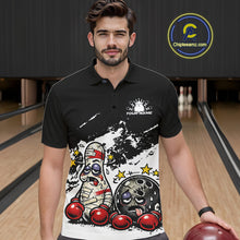 Load image into Gallery viewer, Custom Funny Boxing Bowling Men Polo Shirt, Black Grunge Bowling Team Tournament Jersey IPHW11222