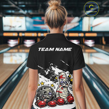 Load image into Gallery viewer, Custom Funny Boxing Bowling Women Polo Shirt, Black Grunge Bowling Team Tournament Jersey IPHW11222
