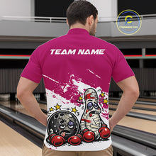 Load image into Gallery viewer, Custom Funny Boxing Bowling Men Quarter-Zip Shirt, Pink Grunge Bowling Team Tournament Jersey IPHW11223