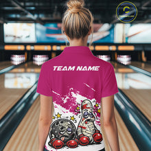 Load image into Gallery viewer, Custom Funny Boxing Bowling Women Quarter-Zip Shirt, Pink Grunge Bowling Team Jersey IPHW11223