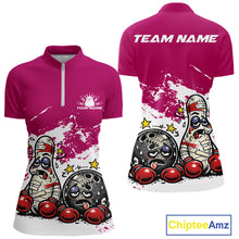 Load image into Gallery viewer, Custom Funny Boxing Bowling Women Quarter-Zip Shirt, Pink Grunge Bowling Team Jersey IPHW11223