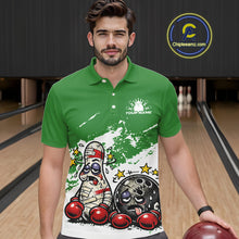 Load image into Gallery viewer, Custom Funny Boxing Bowling Men Polo Shirt, Green Grunge Bowling Team Tournament Jersey IPHW11225