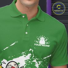 Load image into Gallery viewer, Custom Funny Boxing Bowling Men Polo Shirt, Green Grunge Bowling Team Tournament Jersey IPHW11225