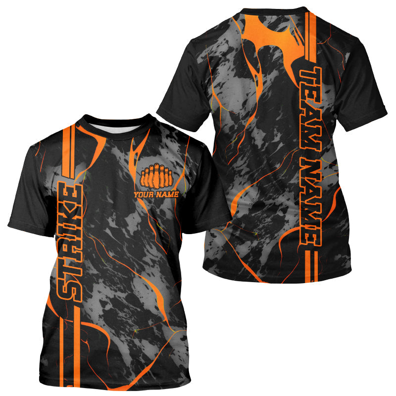 Custom Orange Strike Bowling T-Shirts For Men, Orange Camo Bowling Team Jerseys IPHW5385