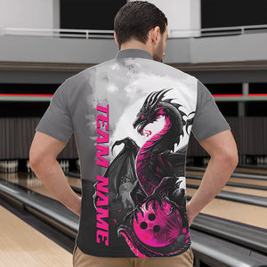Black And Pink Custom Dragon Bowling Quarter-Zip Shirts For Men, Dragon Bowling Team Shirts IPHW8818