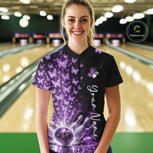 Load image into Gallery viewer, Custom Purple Butterfly Women Bowling Quarter-Zip Shirt, Bowling League Shirt IPHW10905
