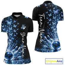 Load image into Gallery viewer, Custom Blue Butterfly Women Bowling Quarter-Zip Shirt, Bowling League Shirt IPHW10906