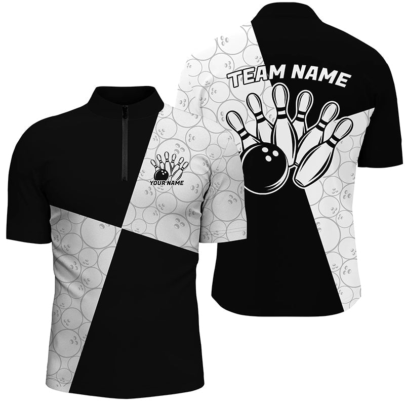 Black And White Custom Retro Bowling Shirts For Men, Classic Bowling Team Shirt Bowlers Outfit IPHW7371