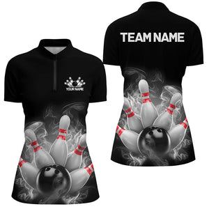 Custom Smoke Bowling Shirts For Women, Bowling Uniform Team Bowling Jerseys IPHW7373