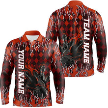 Load image into Gallery viewer, Orange Argyle Pattern Custom Flame Strike Bowling Shirts For Men, Bowling Team Shirt Outfit IPHW7898