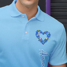 Load image into Gallery viewer, Blue Bowling Heart Custom Valentines Bowling Polo Shirts For Men, Bowling Couple Shirt IPHW8339