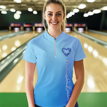 Load image into Gallery viewer, Blue Bowling Heart Custom Valentines Bowling Quarter-Zip Shirts For Women IPHW8339