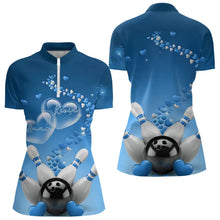 Load image into Gallery viewer, Blue Heart Theme Custom Valentines Bowling  Womens Quarter-Zip Shirts, Couple Bowling Shirt IPHW8345