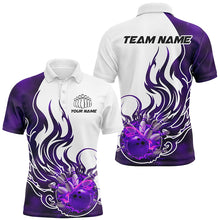 Load image into Gallery viewer, Custom Purple Flame Bowling Shirts For Men, Galaxy Bowling Team Shirts Bowling Uniform IPHW7086