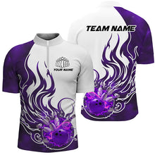 Load image into Gallery viewer, Custom Purple Flame Bowling Shirts For Men, Galaxy Bowling Team Shirts Bowling Uniform IPHW7086