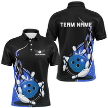 Load image into Gallery viewer, Custom Blue Flame Bowling Shirts For Men, Team Bowling Uniform Outfit Bowling IPHW7384