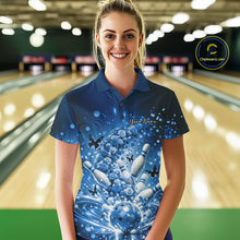 Load image into Gallery viewer, Custom Elegant Blue Roses And Butterfly Women Bowling Shirt, Flower Bowling League Shirt IPHW10929