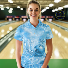 Load image into Gallery viewer, Custom Elegant Blue Roses And Butterfly Women Bowling Polo Shirts, Ladies Outfit IPHW10939