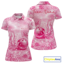 Load image into Gallery viewer, Custom Elegant Pink Roses And Butterfly Women Bowling Polo Shirts, Ladies Outfit IPHW10941