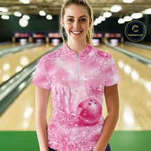 Load image into Gallery viewer, Custom Elegant Pink Roses And Butterfly Women Bowling Quarter-Zip Shirts, Ladies Outfit IPHW10941