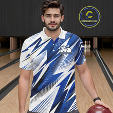 Load image into Gallery viewer, Man wearing a blue and white patterned shirt in a bowling alley with 'Chipteamz.com' logo.
