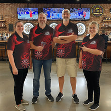 Load image into Gallery viewer, Custom Black And Red Flame Dartboard Darts Team Shirts, Dart Tournament Outfits Dart Jerseys For Players IPHW10410