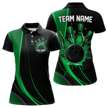 Load image into Gallery viewer, Custom Black And Green Bowling Polo Shirts For Women, Bowling Tournament Team Shirts IPHW8543