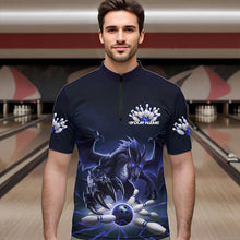 Load image into Gallery viewer, Custom Black And Blue Dragon Bowling Team Quarter-Zip Shirts For Men, Dragon Bowling League Shirt IPHW8550