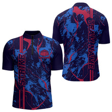 Load image into Gallery viewer, Custom Blue And Red Strike Bowling Quarter-Zip Shirts For Men, Bowling League Team Uniform IPHW8858