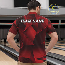 Load image into Gallery viewer, Man wearing a red and black bowling shirt with 'TEAM NAME' on the back in a bowling alley.