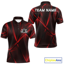 Load image into Gallery viewer, Black and red polo shirt with geometric design, 'Team Name' text, and 'Chiptee Amz' branding.