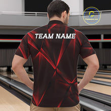 Load image into Gallery viewer, Man wearing a red and black bowling shirt with 'TEAM NAME' on the back, standing in a bowling alley.