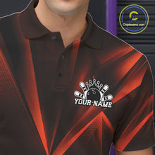 Load image into Gallery viewer, Black and red striped polo shirt with a bowling design and 'Your Name' text, brand logo visible.