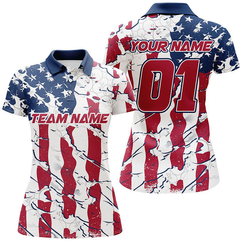 Custom American Flag Patriotic Bowling Shirt For Women With Custom Name, Team Name, Number IPHW7101