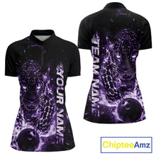 Load image into Gallery viewer, Custom Purple Flaming Leopard Women Bowling Shirts, Fire Bowling Team Shirt Bowler IPHW10713
