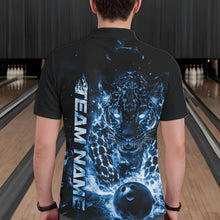 Load image into Gallery viewer, Custom Blue Flaming Leopard Men Bowling Shirts, Fire Bowling Team Shirt Bowler Uniform IPHW10714