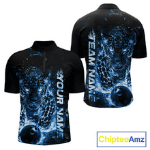 Load image into Gallery viewer, Custom Blue Flaming Leopard Men Bowling Shirts, Fire Bowling Team Shirt Bowler Uniform IPHW10714
