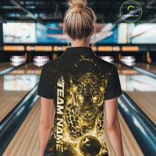 Load image into Gallery viewer, Custom Yellow Flaming Leopard Women Bowling Shirts, Fire Bowling Team Shirt Bowler Uniform IPHW10716