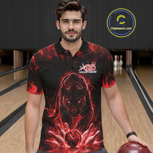 Load image into Gallery viewer, Custom Black And Red Flame Leopard Bowling Men Polo Shirt, Bowling League Team Shirt IPHW11254