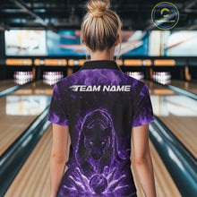Load image into Gallery viewer, Custom Black And Purple Flame Leopard Bowling Women Polo Shirt, Bowling League Team Shirt IPHW11255