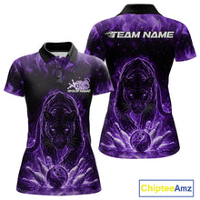 Load image into Gallery viewer, Custom Black And Purple Flame Leopard Bowling Women Polo Shirt, Bowling League Team Shirt IPHW11255