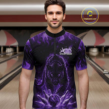 Load image into Gallery viewer, Custom Black And Purple Flame Leopard Bowling Men Quarter-Zip Shirt, Bowling League Team Shirt IPHW11255