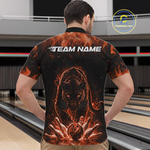 Load image into Gallery viewer, Custom Black And Orange Flame Leopard Bowling Men Quarter-Zip Shirt, Bowling League Team Shirt IPHW11256