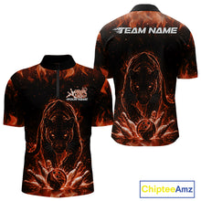 Load image into Gallery viewer, Custom Black And Orange Flame Leopard Bowling Men Quarter-Zip Shirt, Bowling League Team Shirt IPHW11256