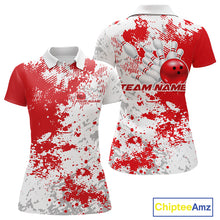 Load image into Gallery viewer, Custom Red Splatter Bowling Team Women Polo Shirt, Bowling League Shirt Bowler Jerseys IPHW11257