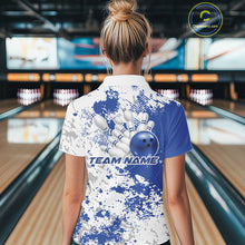 Load image into Gallery viewer, Custom Blue Splatter Bowling Team Women Quarter-Zip Shirt, Bowling League Shirt IPHW11258