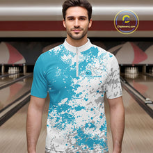 Load image into Gallery viewer, Custom Teal Blue Splatter Bowling Team Men Quarter-Zip Shirt, Bowling League Shirt Bowler Jersey IPHW11259
