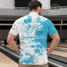 Load image into Gallery viewer, Custom Teal Blue Splatter Bowling Team Men Quarter-Zip Shirt, Bowling League Shirt Bowler Jersey IPHW11259